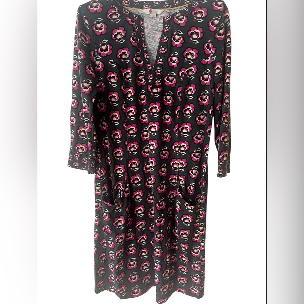 Boden Black and Pink Floral Midi Dress